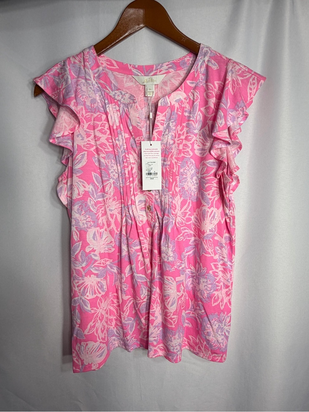 Lilly Pulitzer Pink & Lavender Floral Ruffle Sleeve Top size M new W tags